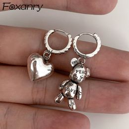 Charm ANRY Prevent Allergy Stamp Hoop Earrings Vintage Accessories Little Bear LOVE Heart Asymmetric Party Jewellery 230830