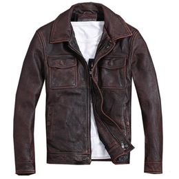 Men's Leather Faux Plus Size 5XL Motorcycle Cowhide Coats For Men Vintage Mens Real Cow Jacket Brown Streetwear Spring Clothing A972 230831