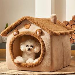 kennels pens Foldable Dog House Kennel Bed Mat For Small Medium Dogs Cats Winter Warm Cat Bed Nest Pet Products Basket Pets Puppy Cave Sofa 230831
