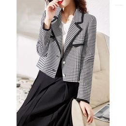 Women's Jackets Plaid Suit Jacket Female Spring Autumn 2023 French Luxury Socialite Temperament Black-And-White Lapels Coat Women Blazer