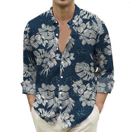 Men's Casual Shirts Blouse Button Up Thin Breathable Blouses Floral Print Top Shirt Man Clothes Autumn Long Sleeve Male