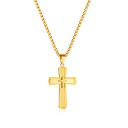 Fashion Simple Classic Cross Pendant Stainless Steel Jewellery Rolo Chain Necklace 3mm 24inch For Women Mens