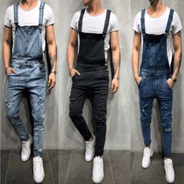 Fashion Mens Ripped Jeans Rompers Casual with belt Jumpsuits Hole Denim Bib Overalls Bike Jean2774