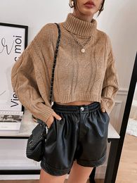 Women's Sweaters Women Winter Fashion With Ribbed Trim Loose Knit Sweater Vintage High Neck Batwing Sleeve Female Pullovers Chic Top 230831