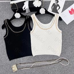 Luxury Women Chain Knit Camisole High Quality Vest Fashion Brand Sleeveless Waistcoat Sports Style Pullover Tops