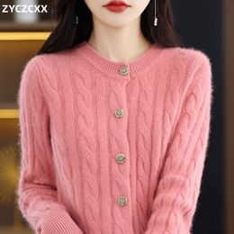 Women's Sweaters AutumnWinter Ladies 100 Pure Mink Cashmere Sweater O Collar Loose Knit Top Korean Wild Jacket Cardigan 230831