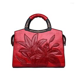 Evening Bags Elegant Female Embossing Floral Tote Bag 2024 Fashion High Quality Leather Women's Designer Handbag Shoulder Messenger