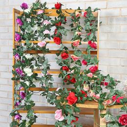 Decorative Flowers 45 Heads Artificial Vine Rose DIY Fake Plant Leaf Hanging Home Party Wedding Decoration Rattan Trailing Flower