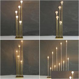 Party Decoration 10-Head Golden Metal Candelabra Candle Holder Table Centerpieces Home Tall Electronic Candlestick Drop Delivery