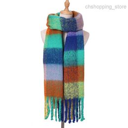 Scarves Autumn and Winter New Rainbow Colour Matching Ac Plaid Scarf Female Japanese Korean Student Lovers Thickened Tassel