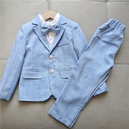 Suits Spring Flower Boys Wedding Dress Kids Party Plaid Costume Sets Teenager Children Tuxedos Clothes Blazer Outfits C122 230830