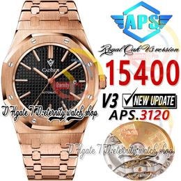 APSF V3 15400 A3120 Automatic Mens Watch Ultra-Thin 9.8mm Rose Gold Black Texture Dial Stick Markers 904L Steel SS Bracelet Super Edition trustytime001 Watches