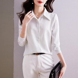 Women's Blouses Fashion Woman 2023 Long Sleeve Chiffon Shirt Tops White Blouse Shirts Striped Top Pretty Office