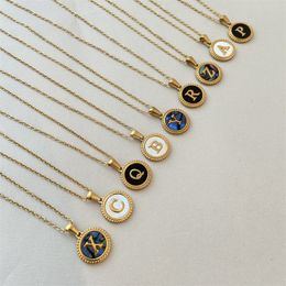 Pendant Necklaces CARLIDANA Original Gold Colour Stainless Steel Vintage Letter Coin Necklace for Women Initial 26 Alphabet Jewellery Gift 230831