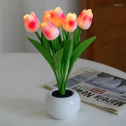 Night Lights Simulation Tulip Light Bouquet Bedroom Bedside Dormitory Decoration Atmosphere Lamp LED Table Girl Gift