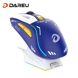 Mice DAREU PC Gaming Mouse Tri-mode Connect Bluetooth Wired 2.4G Wireless Mice with Charging Base KBS Buttons Mous for Laptop Gamer 230831