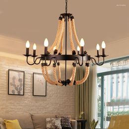 Chandeliers Black Vintage Loft Industrial Personality Chandelier Rope Lamp Cord Bar Coffee Wrought Iron Lamps And Lanterns