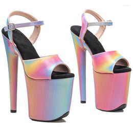 Sandals Leecabe 20cm / 8Inch Raiinbow PU Upper Women Fashion High Heel Platform Ankle Strap Pole Dance Shoes