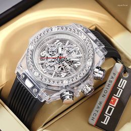 Wristwatches 2023 Fashion Creative Men Quartz Watch Luxury Hollow Out Silicone Band 30M Waterproof Luminous Date Chronograph