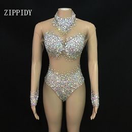 Women's Jumpsuits Rompers Sexy AB s Mesh Bodysuit Birthday Celebrate Wear Female Singer Show Evening Prom Party Stage 230830