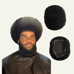 European Virgin Human Hair Hairpiece #1b Natural Black 8mm Root Afro Male Toupee 8x10 Swiss Lace Unit for Black Men