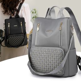 Factory sales women shoulder bag 3 colors outdoor soft and light casual nylon backpacks rivet student backpack daily Joker solid color fashion handbag 6772#