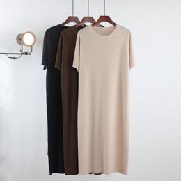 Women's Sweaters Summer Spring Short Sleeves Knitting Long Dress For Women Beige Colour O-Neck Loose Lazy Dresses Lady Clothes