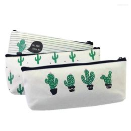 10pcs Cactus Fabric Zipper Pencil Case Creative Cute Bag Canvas File Cartoon Stationery