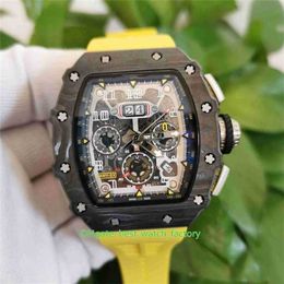 Hot Selling Top Quality Watches 44mm x 50mm Rm11-03 Skeleton Carbon Fibre Yellow Rubber Bands Transparent Mechanical Automatic Mens Men's Watch Wristwatches WN-XGRW