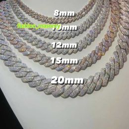 Özel Geçiş Elmas Test VVS Moissanite Elmas Küba Bağlantı Zinciri 10mm 12mm 15mm 18mm 20mm Hip Hop Kolye Erkekler 925 Takı