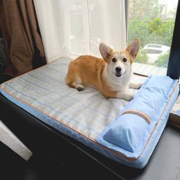 kennels pens Dog Bed for Summer With Pillow Pad for Small Medium Large Dogs Ice Silk Mat for Dogs Sleeping Mat Removable Washable Pet Bed 230831