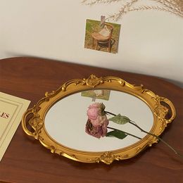 Decorative Plates Northern Europe Decorative Plate Storage Tray Oval Plate Jewellery Display Rotary Candy Decor Mirror Make Up Mirror Gift for Girl 230831