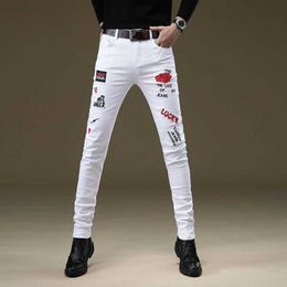 Light Luxury Mens Slim-fit Stretch Denim Pants Rose Embroidery Decors Trendy Jeans Stylish Street Fashion Sexy Jeans Pants; LST230831