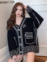 Women's Sweaters Gagarich Harajuku Black White Sweater Women Autumn Winter Outer Wear Loose Casual Streetwear Thick Knitted Cardigan Top 230830
