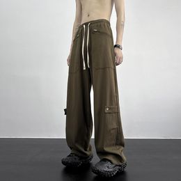 Men's Pants 2023 Autumn Casual Men Elastic Waist Solid Color Cargo Multi Pocket Streetwear Baggy Trousers For Wide-Leg