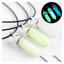 Pendant Necklaces Glow In The Dark Natural Stone Necklace For Women Quartz Healing Crystal Point Hexagonal Rope Chains Men S Fashion D Dhwbr