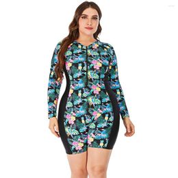 Women's Swimwear Surfing Suit Plus Size One Piece Long Sleeve Sunscreen Women Swimsuit Large Diving Beachwear Bodysuit For Female