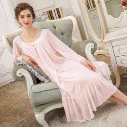 Women's Sleepwear 2023 Autumn Women Sexy Long Sleeve Modal Nightgowns Lace Sweet Princess Nightdress Retro Elegant Loose Home Dress