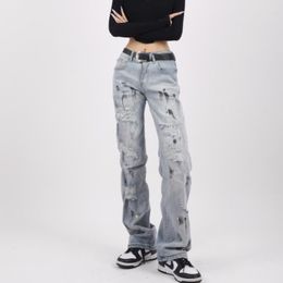 Women's Jeans Blue Women Graffiti High Waist American Wide Leg Pants Fashion Y2K Style Baggy Vintage Female Autumn Straight Trouser