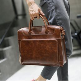 Briefcases LEBSGE Retro Crazy Horse Pu Leather Men's Briefcase Handbag Messenger Business Men Tote Bags Man Casual Crossbody 230830