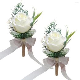 Decorative Flowers 2 Pcs Artificial Rose Corsage Men's Wedding Ceremony Boutonnieres For Men Groom Groomsmen