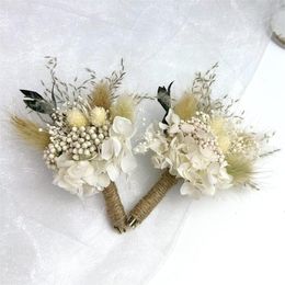 Decorative Flowers 2pcs Nature Pampas Grass Dried Small Mini Bouquet Corsage For Bridesmaid Flower DIY Making Wedding Card Home Party Decor