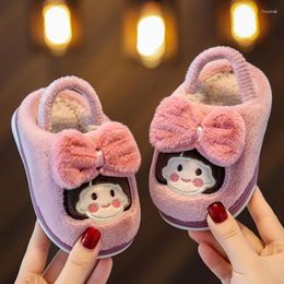 Slipper Kids Children Slippers Coral Velvet Cute Cartoon Girls Printed Short Plush Winter Warm Shoes Soft Sole Anti-skip Toddlers 1-4Y