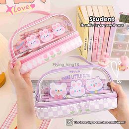 Pencil Bags Cute Transparent Pencil Case Bag Kawaii Large Capacity Organizer Pen Box Pouch for Girls Back School Supplies Korean Stationery HKD230831