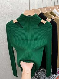 Women's Sweaters Half Turtleneck Sweater Knitted Bottoming Shirt Women's Autumn and Winter Fashion Sexy Hollowed-out Off-the-shoulder Top HKD230831