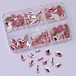 Nail Art Decorations 6 Grids/Box Mixed Shapes Light Rose Rhinestones Charms Accesories Flat Bottom Glitter Gems DIY Nails 3D Decoration