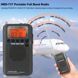 Radio HanRongDa HRD737 Portable Full Band Aircraft Receiver FMAMSW CBAirVHF World with LCD Display Alarm Clock 230830