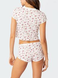 Women's Sleepwear Reachlight Shorts Pajama Set For Women Short Sleeve Print Tee And Lounge Cute Soft