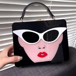 Factory sales women shoulder bags 8 Colours street personality totem punk handbags fashion beauty glasses acrylic bag sweet diamond handbag 3811#