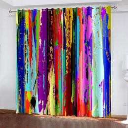 Curtain Abstract Art Graffiti Stripes Colorful Doodle Modern 2Pieces Shading Drapes Window For Living Room Bedroom